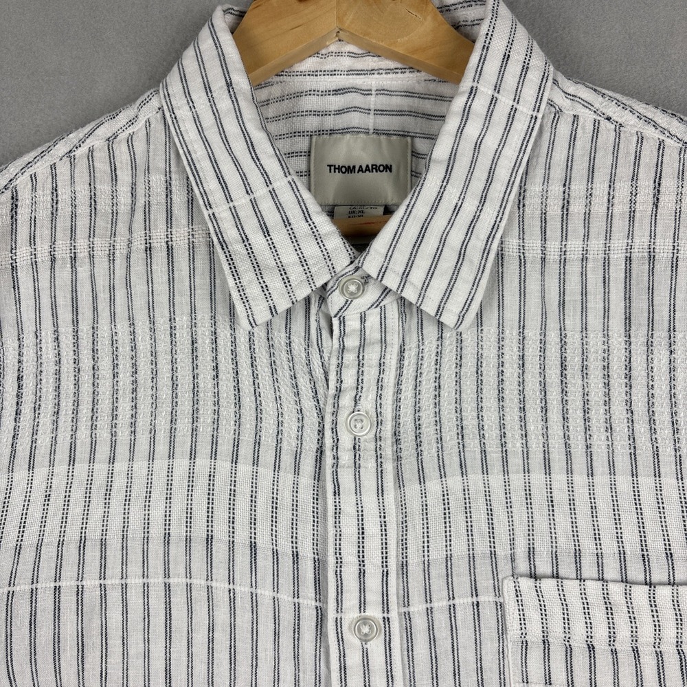 Thom Aaron Linen Shirt Men’s XL White Striped Knit Woven Casual Beach Summer